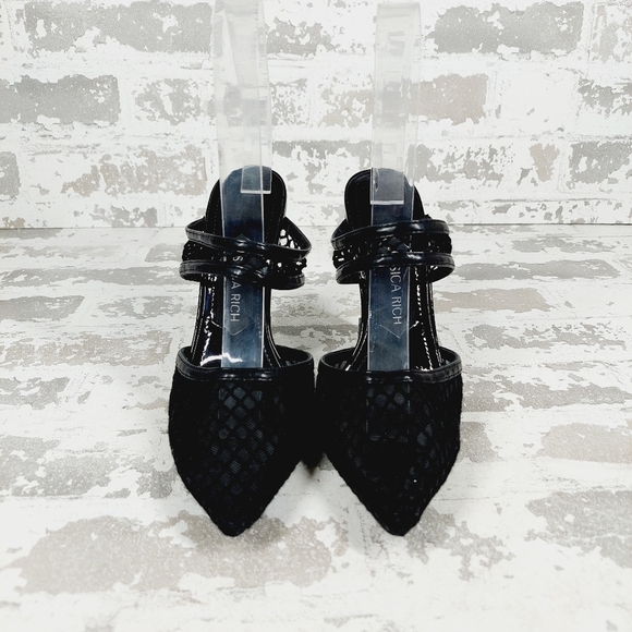 New Jessica Rich Ysabelle Black Fishnet Pointed Toe Pumps X330 - Picture 6 of 11